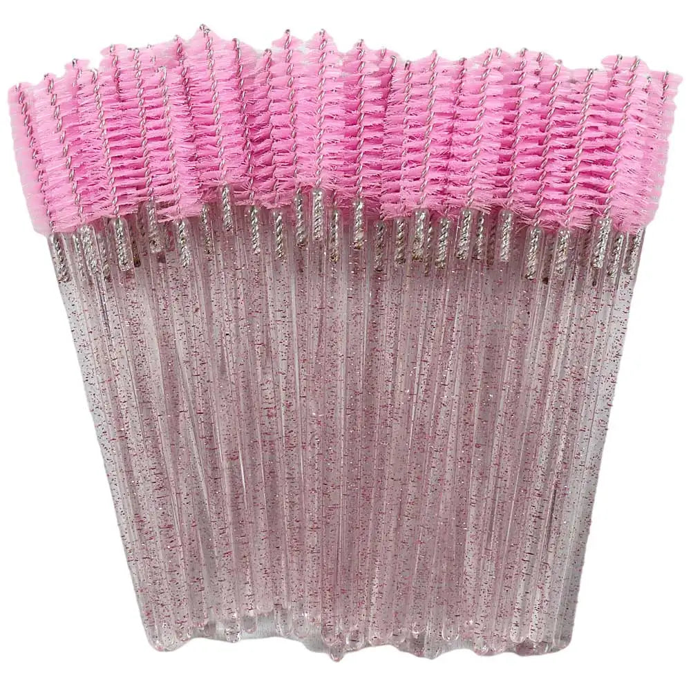 50pcs Disposable Mixed Color Eyelash Brushes Crystal Eye Lash Mascara Wands Glitter Lash Comb Spoolies Micro Makeup Applicators