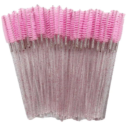 50pcs Disposable Mixed Color Eyelash Brushes Crystal Eye Lash Mascara Wands Glitter Lash Comb Spoolies Micro Makeup Applicators