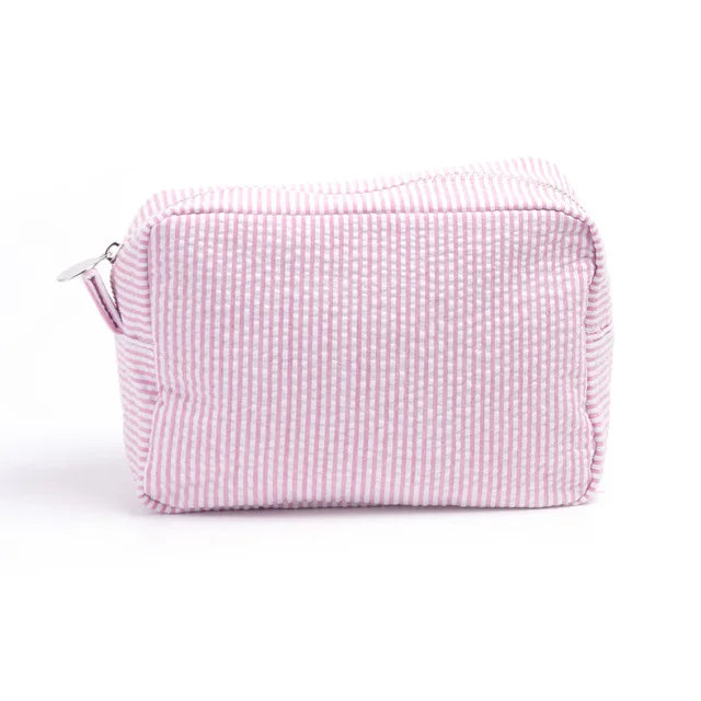 Personalized Seersucker Makeup Bag, Embroidered Name Seersucker Bag, Personalized Wash Bag, Wedding Bridesmaid Gift Makeup Bag