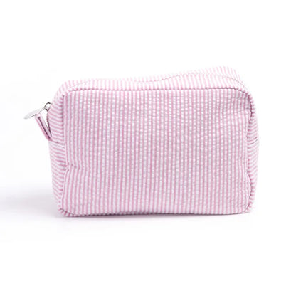 Personalized Seersucker Makeup Bag, Embroidered Name Seersucker Bag, Personalized Wash Bag, Wedding Bridesmaid Gift Makeup Bag