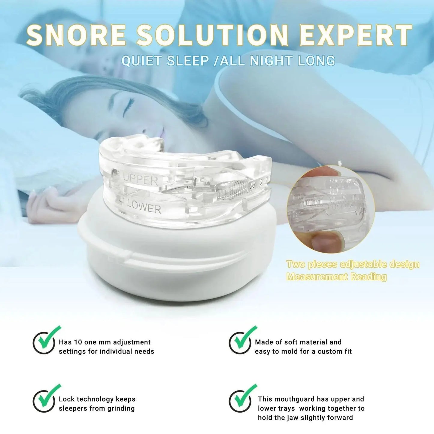 Adjustable Anti-Snoring Mouth Guard Mouthpiece Bruxism Snoring Stopper Sleeping Device Improve Sleep Comfortable Fit