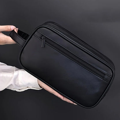 2025 Portable Double-layer Toiletry Bag for Men and Women Sports Business Travel PU Leather Casual Handbag Waterproof Makeup Bag