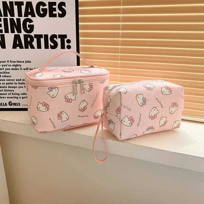 2025 New Hello Kitty Large Capacity Tote Bag Cute Print Design Portable Travel Organizer for Cosmetics Toiletries Makeup Storage