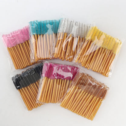 50Pcs Disposable Eyelash Makeup Brush Mascara Wands Gold Mini Eye Lash Brushes Short Eyebrow Comb Eyelashes Extension Tool