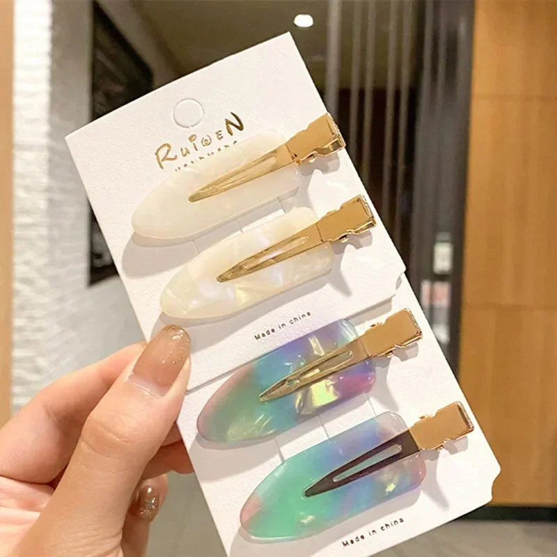 4Pcs Girls Leopard Seamless Hair Clip Set Women Acetate Sheet No Bend Bangs Clip Duckbill Clip Hairpins Makeup Hair Styling Tool