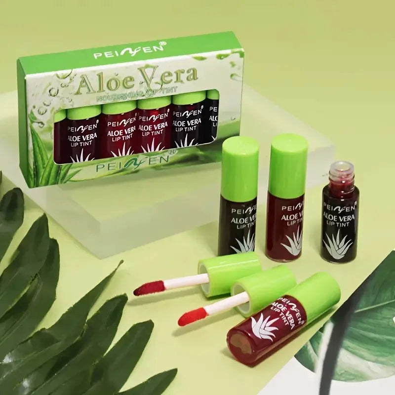 6 Color Aloe Vera Liquid Lipstick Set Color Changing Lip Gloss Lasting Moisturizing Lip Tint Beauty Korean Cosmetics Makeup Tool