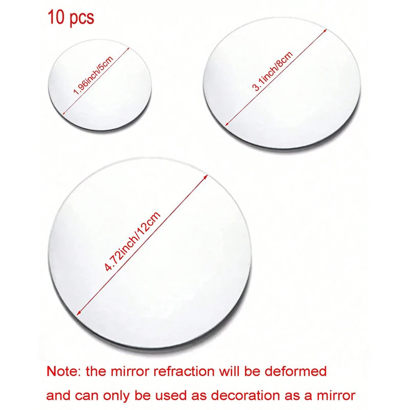 10pcs Diameters of 5/8/12cm, Silver Thickened Acrylic Mirror Wall Stickers Round Decorative Mirror DIY Makeup Mirror
