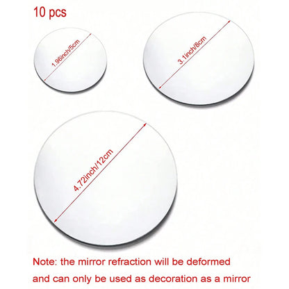 10pcs Diameters of 5/8/12cm, Silver Thickened Acrylic Mirror Wall Stickers Round Decorative Mirror DIY Makeup Mirror