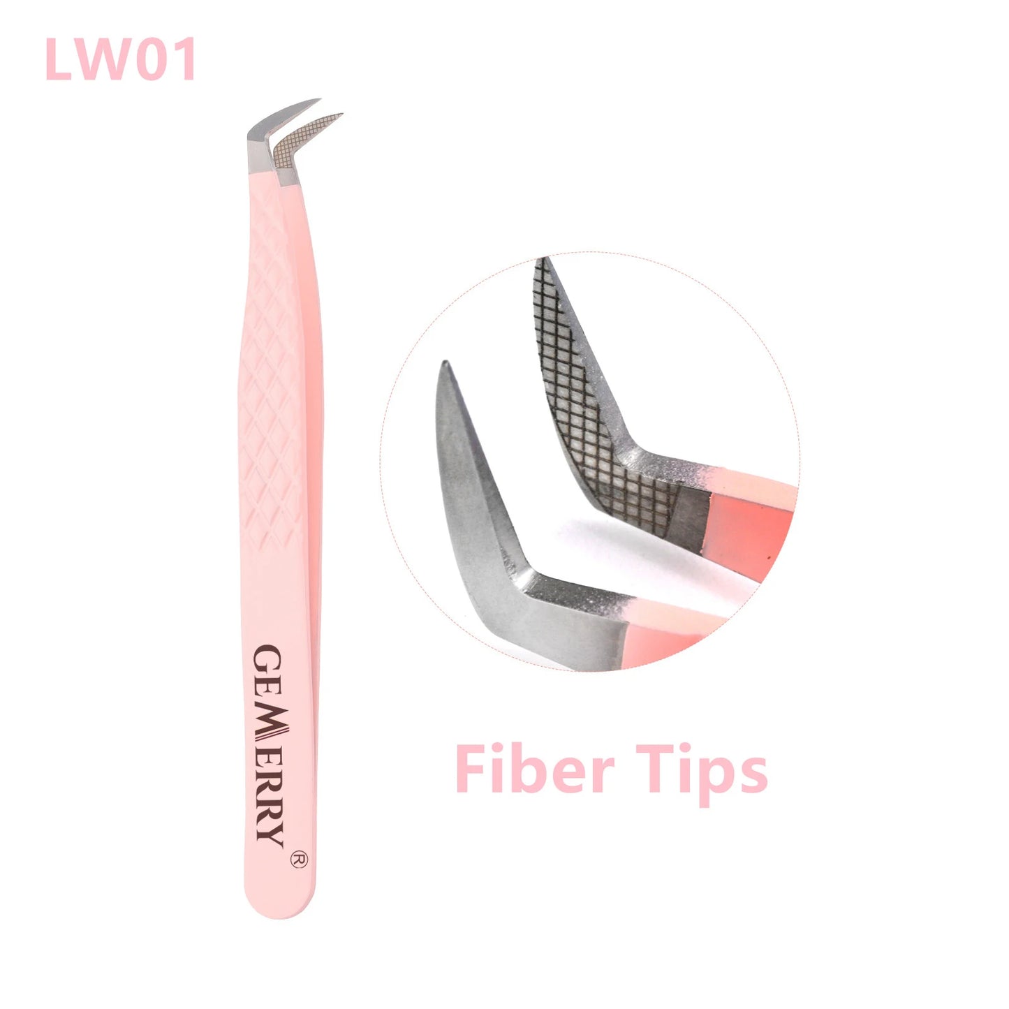 GEMERRY 1 PC Eyelash Tweezers With Fiber Tips Pink Professional Steel High Precision for Volume Fans Lashes Extensions Makeup