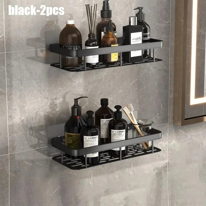 Aluminum Alloy 1/2/3pcs No Drill Wall Bathroom Shelf Shampoo Rack Makeup Storage Organizer Shower Shelf Bathroom Accessories