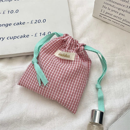New Plaid Storage Drawstring Bag Women Cosmetics Lipstick Storage Pouch Cute Makeup Bag Christmas Gift Candy Jewelry Organizer