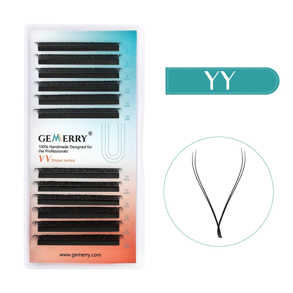 Gemerry YY Shape Eyelash Extensions L/M/DD Curl Two Tip Fox Eyes Premade Fan Lashes Matte Black Eyelash Makeup Supplies Natural