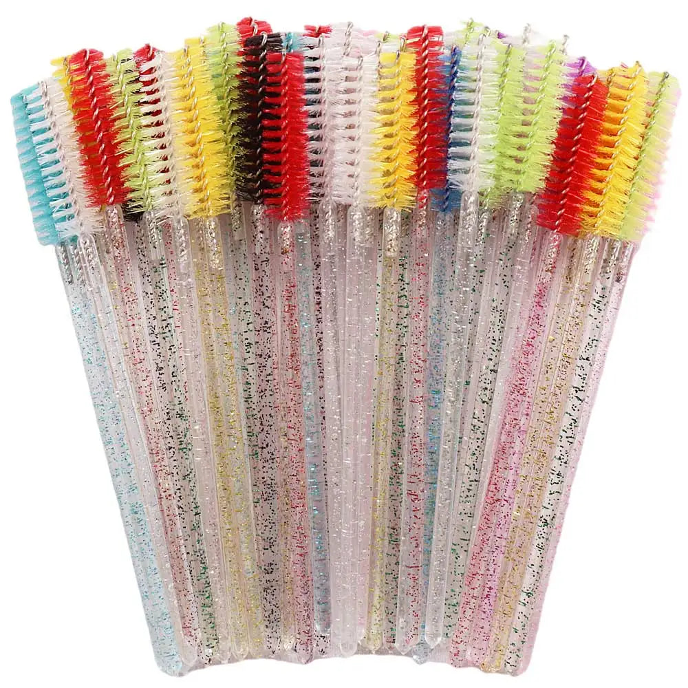 50pcs Disposable Mixed Color Eyelash Brushes Crystal Eye Lash Mascara Wands Glitter Lash Comb Spoolies Micro Makeup Applicators
