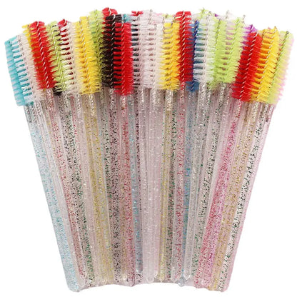 50pcs Disposable Mixed Color Eyelash Brushes Crystal Eye Lash Mascara Wands Glitter Lash Comb Spoolies Micro Makeup Applicators