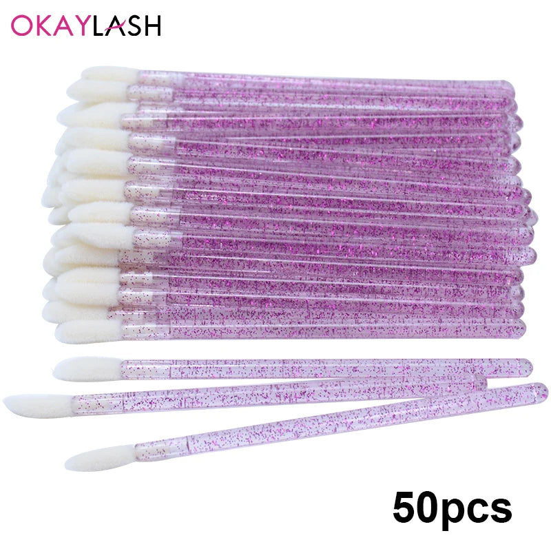 Okaylash Disposable Glitter Eyelash Extension Cleaning Brushes Crystal Micro Lip Gloss Applicator Shining Cleaner Makeup Tools