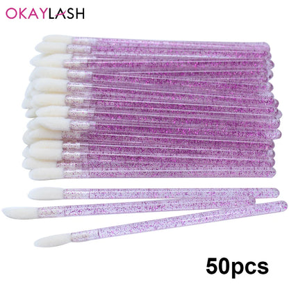 Okaylash Disposable Glitter Eyelash Extension Cleaning Brushes Crystal Micro Lip Gloss Applicator Shining Cleaner Makeup Tools