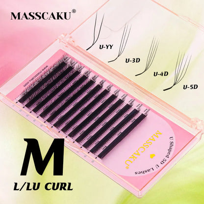 MASSCAKU L LU M Curl U Shaped Lashes 3D 4D 5D Super Soft Light Natural Eyelash Extensions High Quality Parallel Makeup Supplies