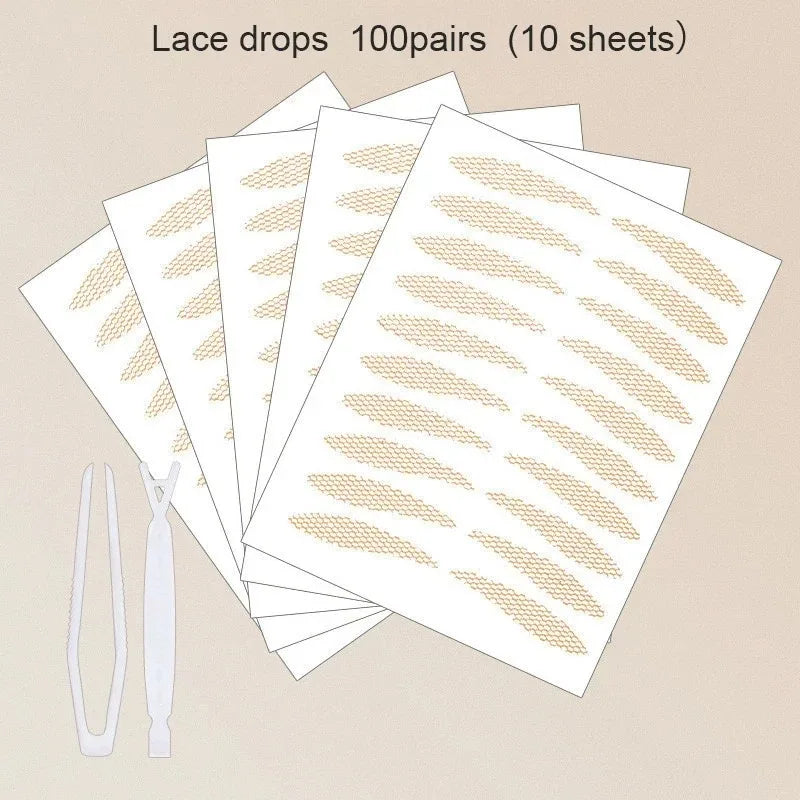 480Pcs Stealth Double Fold Eyelid Tape Fiber Sticker Lace Nature Clear Beige Stripe Self-adhesive Natural Eye Makeup with Tool