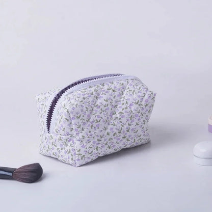 1PC Flower Printed Puffy Quilted Zipper Makeup Bag Storage Organizer Toiletry Handbag Cosmetic Pouch Large Travel Cosmetic Bag