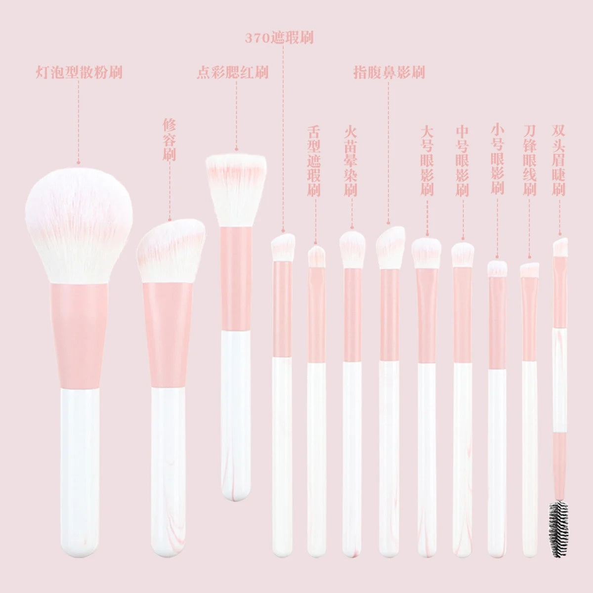 12PCS Makeup Brush Set Ultra Soft Powder Makeup Tools Beginner Point Blush Brush Concealer Brush Knife Edge Eyeliner Brus