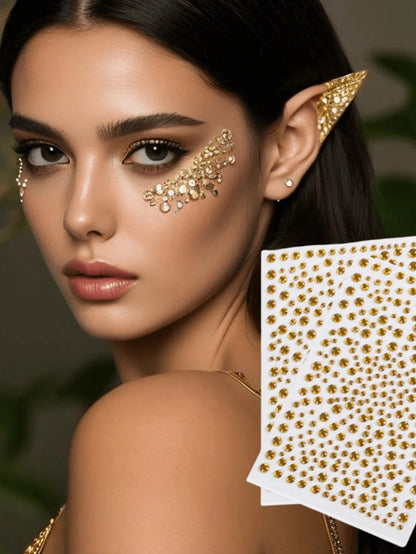 1/2/3Pcs Gold Face Gems Glitter Body Glittery Stereo Gem Stickers Rave Accessories Makeup Rhinestone Stickers For Music Festival