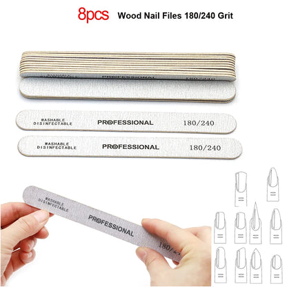 8pcs Nail Files Set 100/180 Nail Sanding Buffer Professional Manicure Files Makeup Pedicure Brushes Tool Extension cuticle Kits