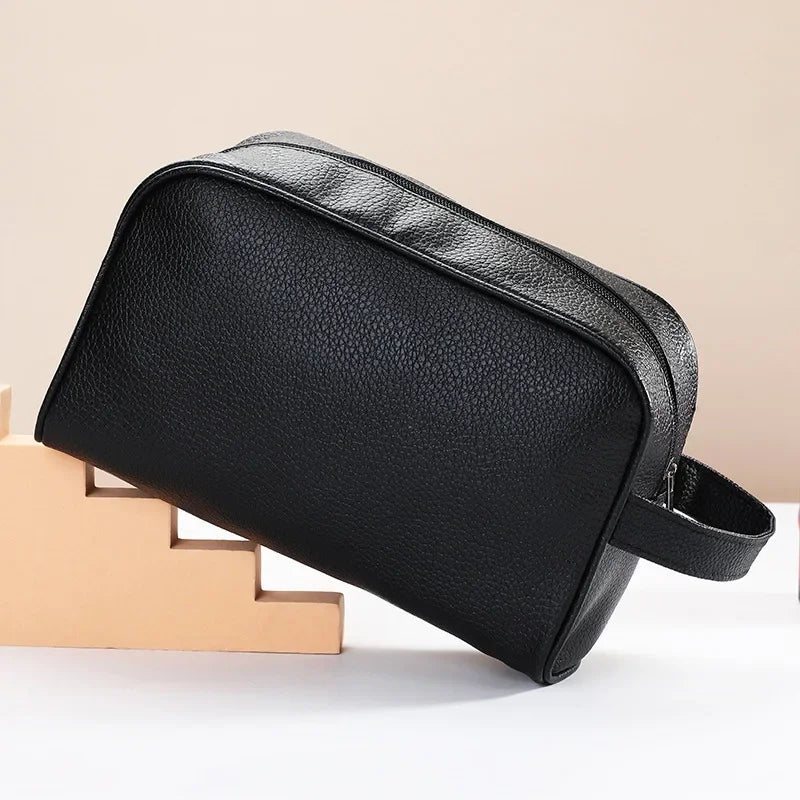 Men‘s fashion Makeup Travel Cosmetic Bag Zipper Makeup Bags Cosmetics Organizer Purse PU Leather Toiletry Handbag Neceser