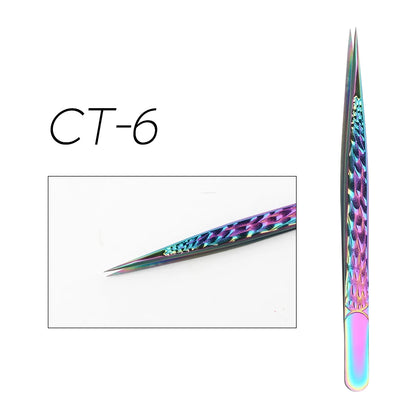 GEMERRY Tweezers for Eyelash Extension Colorful Stainless Steel Superhard Fiber Tips High Precision Anti-Static Makeup Tool