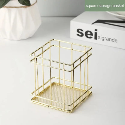Nordic Iron storage Basket jewelry organizer Gold Office Desktop Sundries Makeup Brushes Holder Table Cosmetics Organizer Rack