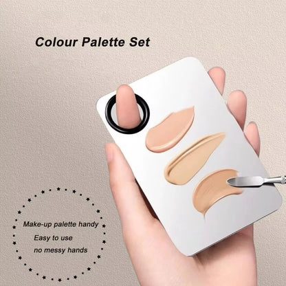 Paleta de mezcla de maquillaje, bandeja mezcladora de Metal de acero inoxidable mejorada con espátula, herramienta de artista pa
