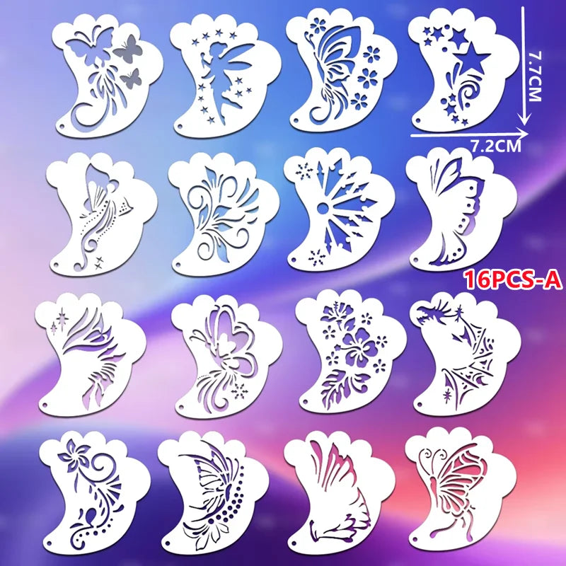 16 Face Painting Stencil New Mask Set DIY Kids Graffiti Hand Painting Aids Tattoo Stencils Stage Party Holiday Makeup