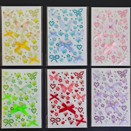 Colorful Bow, Heart, Star, Stereo Rhinestone Stickers, Suitable for Handmade Decoration, Face Stickers, Makeup, Kidsren's Stationery Stickers
