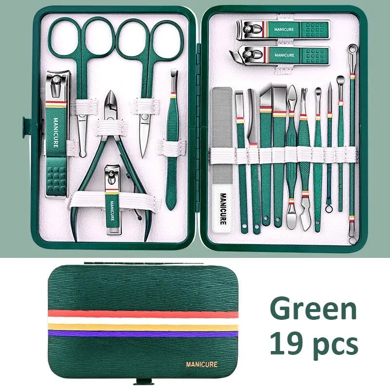 9-19pcs/set Nail Cutter Set Stainless Steel Nail Clippers Set With Folding Bag Manicure Kits Scissors Makeup Beauty Tool