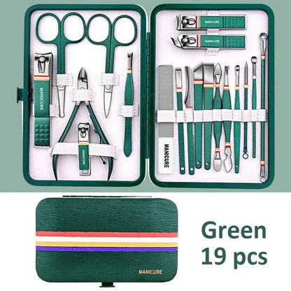 9-19pcs/set Nail Cutter Set Stainless Steel Nail Clippers Set With Folding Bag Manicure Kits Scissors Makeup Beauty Tool