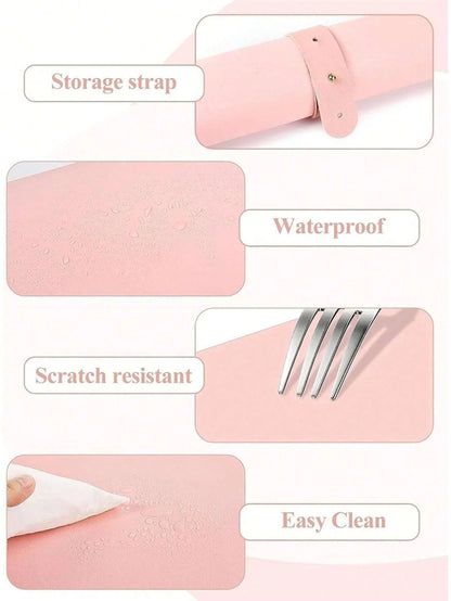 1/2pcs Pink Nail Art Table Mat Portable Foldable Nail Art Armrest Mat Microfiber Leather Soft Nail Art Mat for Nail Art Salon