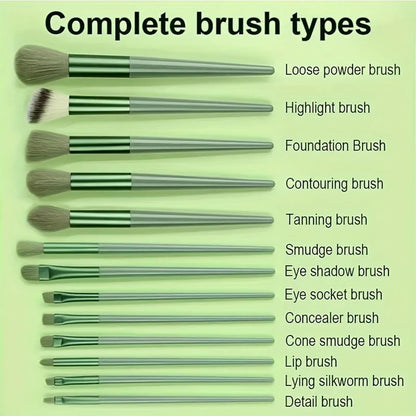 13PCS Green/Pink Makeup Brush Set With Soft Bristles For Easy Carrying Suitable For Beginners And Professional Makeup Artists