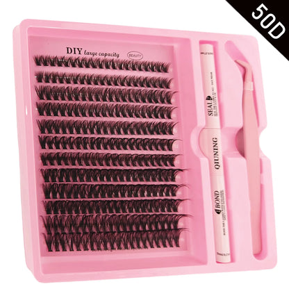 MAIOJIE DIY Clusters Lash Kit 8-16mm Mix Bond&Seal Tweezers Lash Set for Self Application Makeup Individual Eyelash Extensions
