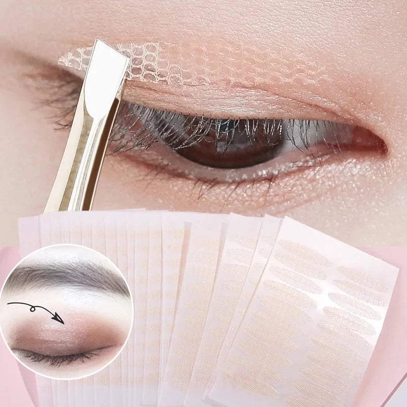 480Pcs Stealth Double Fold Eyelid Tape Fiber Sticker Lace Nature Clear Beige Stripe Self-adhesive Natural Eye Makeup with Tool