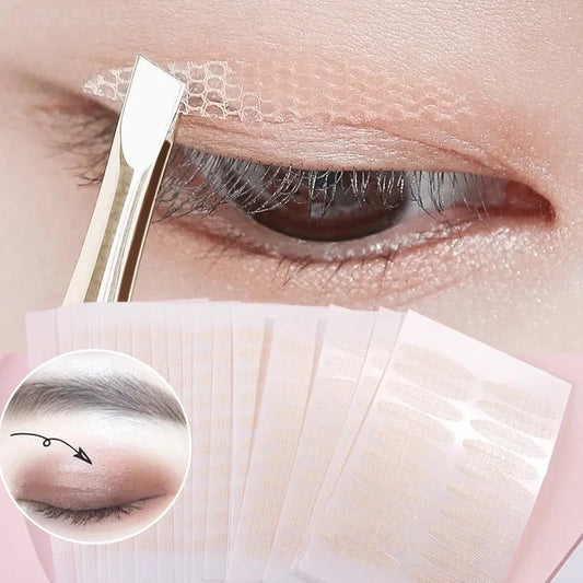 480Pcs Stealth Double Fold Eyelid Tape Fiber Sticker Lace Nature Clear Beige Stripe Self-adhesive Natural Eye Makeup with Tool