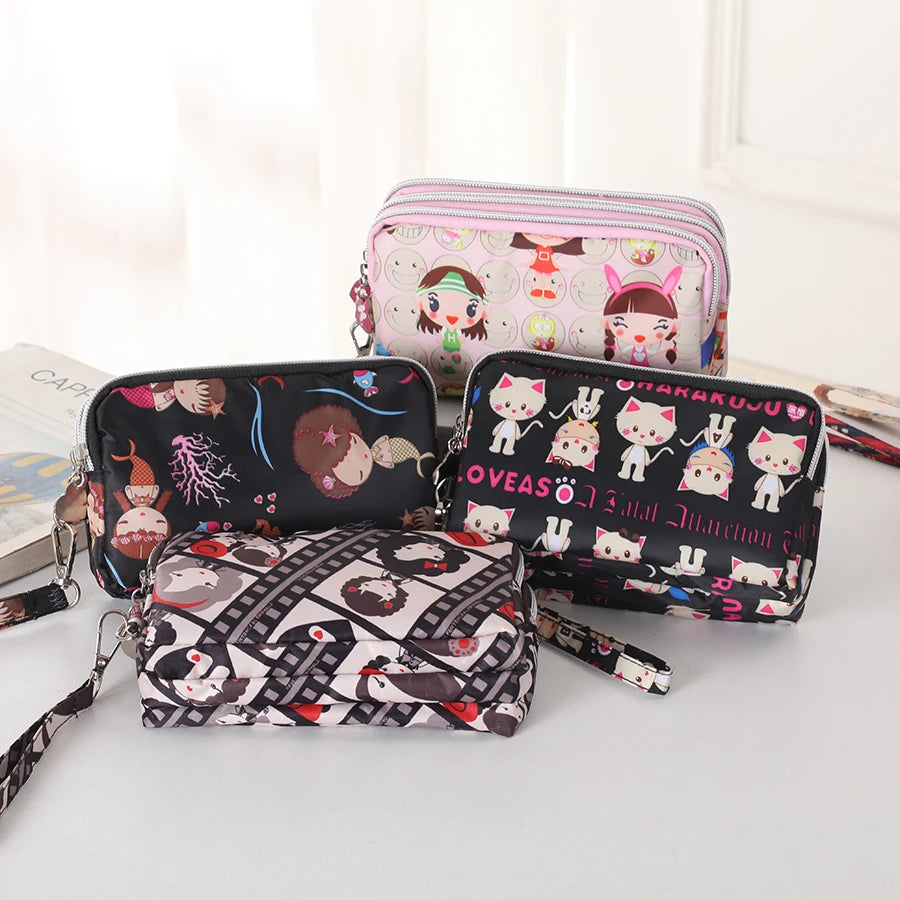 Three-layer Zipper Short Mobile Phone Bag Fashion Hand Makeup WOMEN'S Bag Portable Change Waterproof Multi-layer Pocket Bag
