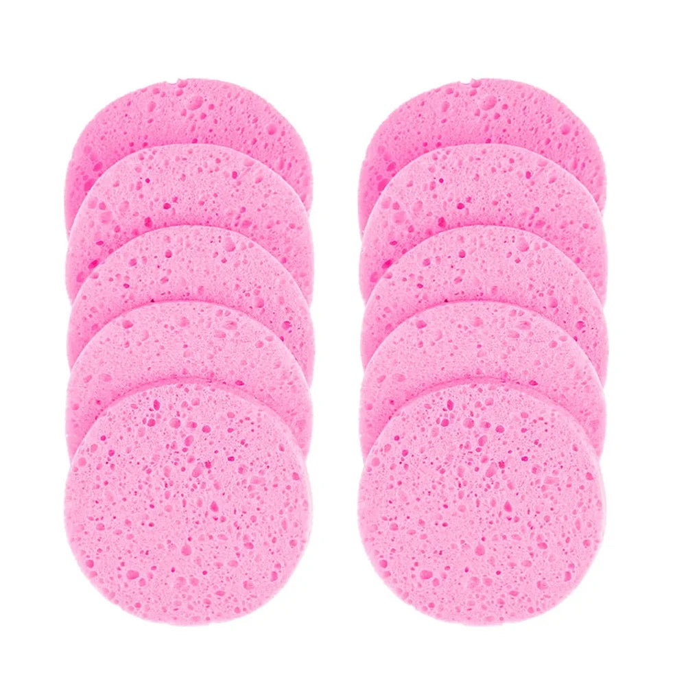 10pcs 8cm Face Round Makeup Remover Tool Natural Wood Pulp Sponge Cellulose Compress Cosmetic Puff Facial Washing Sponge