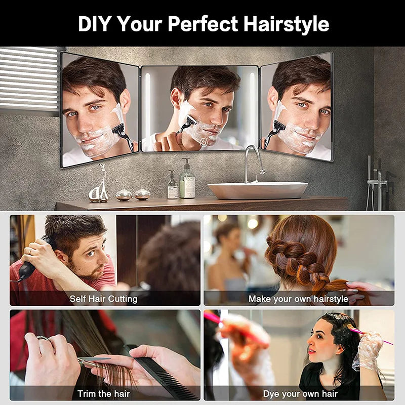 Black Portable 360 Mirror with Height Adjustable Telescoping Hooks Ideal for Self Hair Cutting Makeup Essential Fordable