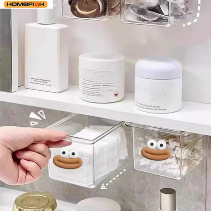 Homefish Transparent Bathroom Cotton Stick Makeup Cotton Bathroom Pull-Out Storage Drawer Style Storage Box Under Mirror Cabinet