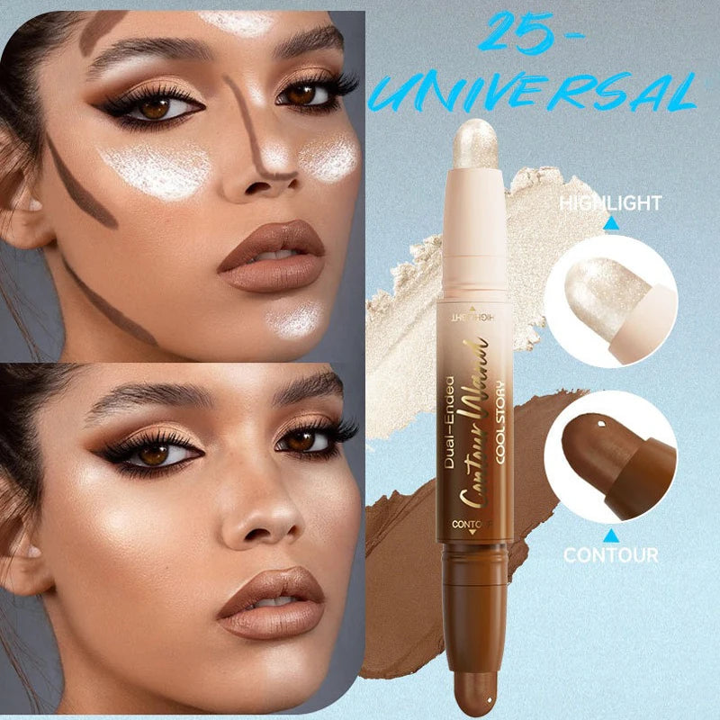 Contour Stick Double-Ended Highlight and Shadow Cream Waterproof Full Coverage Concealer Natural Finish Makeup for All Skin Tone