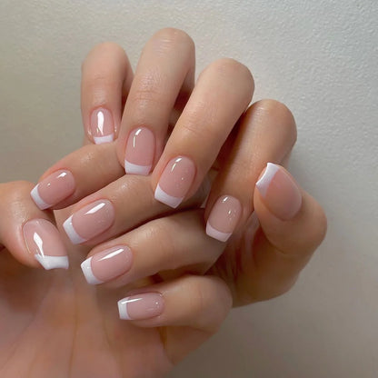 24pcs/set short square fake nails for women cute bride heart white french tips faux ongles y2k press on false nail supplies