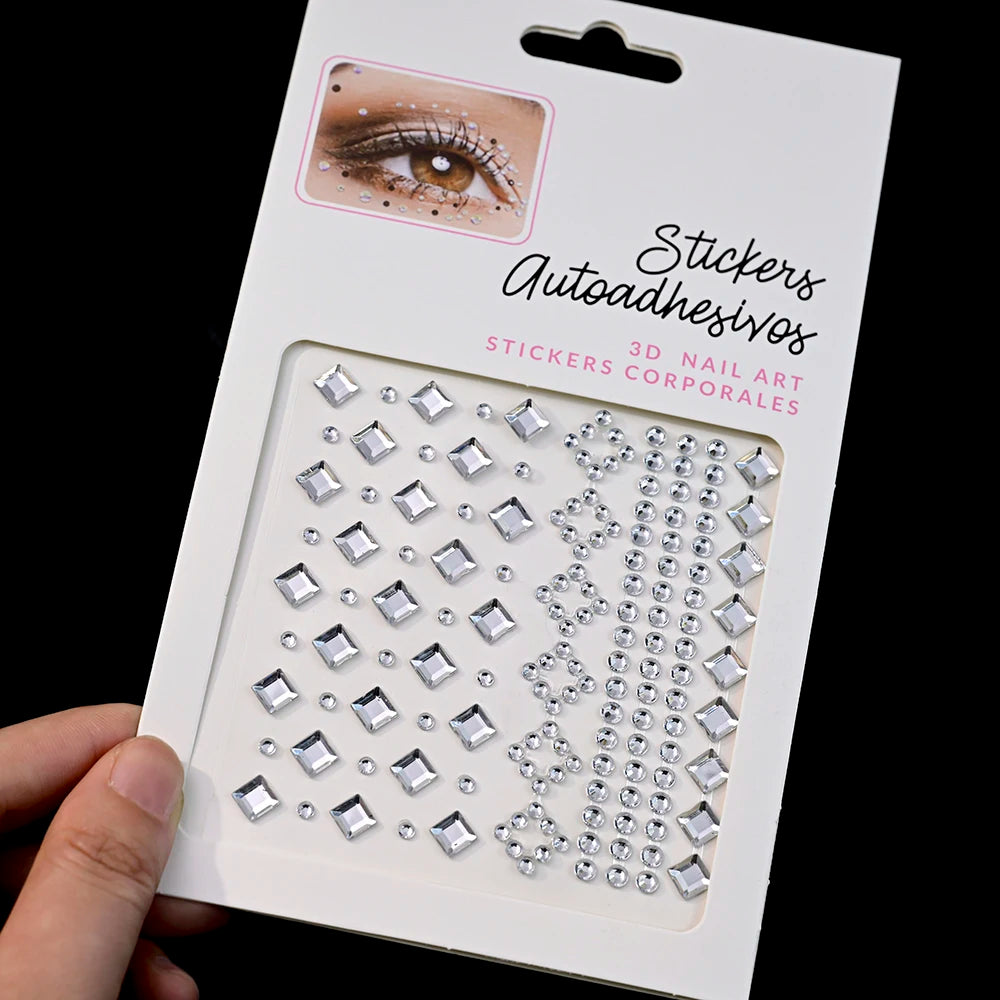 132/162/216/900pcs Coorful Diamonds Tattoos Stickers 3/4/5/6mm Face Rhinestones Tattoo for Party Body/Eye Makeup Gem Accessories