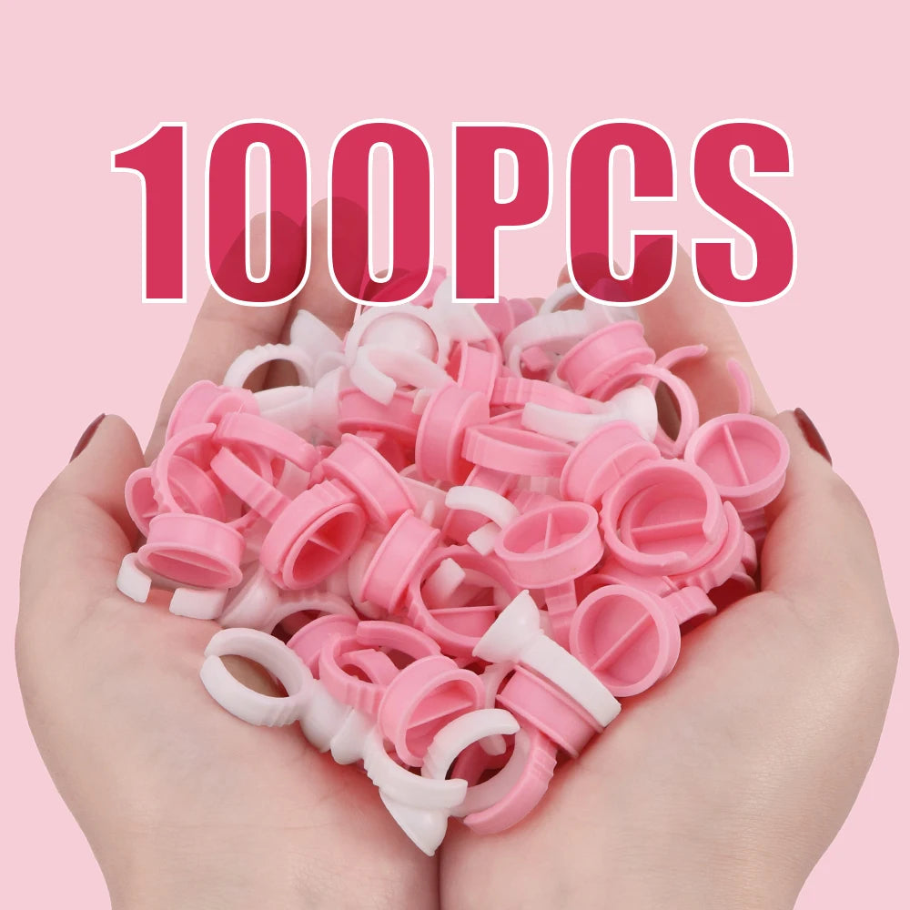 GLAMLASH 100Pcs/Bag Disposable Eyelash Extension Glue Ring Cup Tattoo Pigment Holder Container Lash Tools