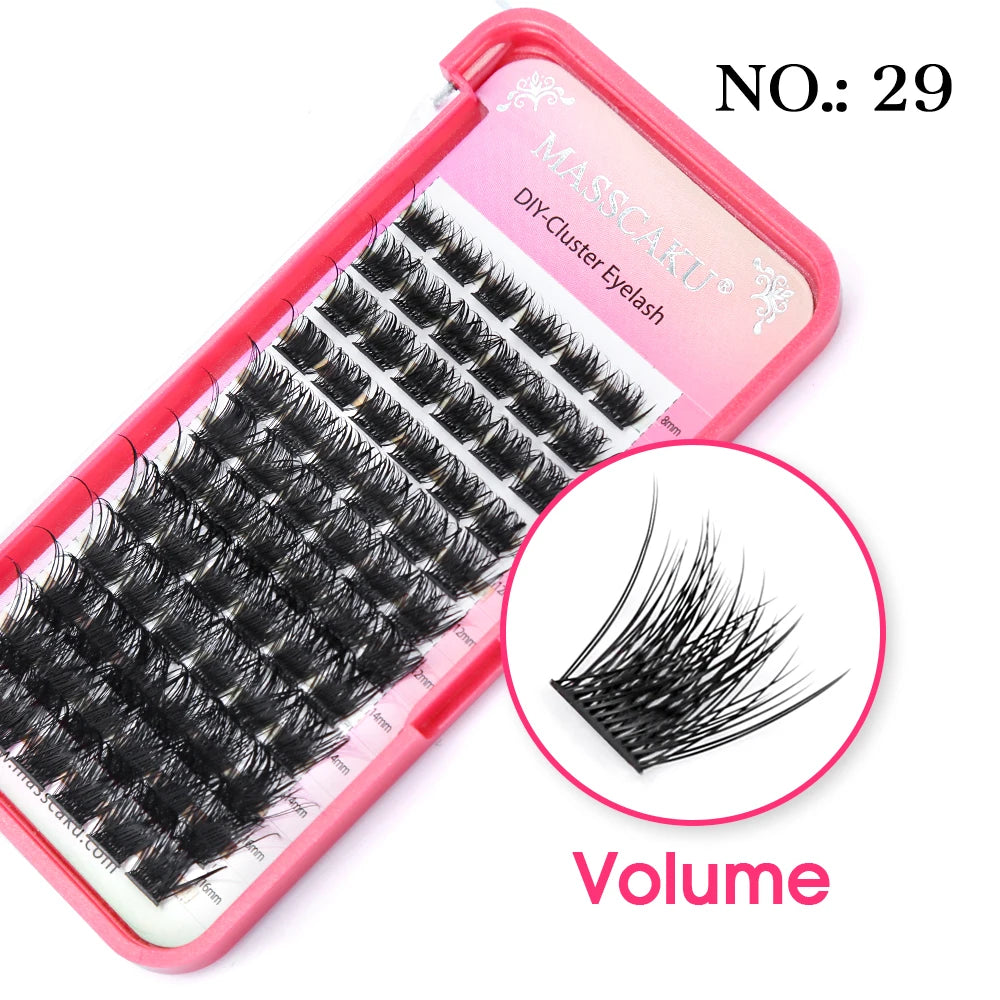 MASSCAKU DIY Cluster Eyelash Extension Segmented False Bundles Eyelashes 72Volume Natural Russian Faux Mink Makeup Lashes