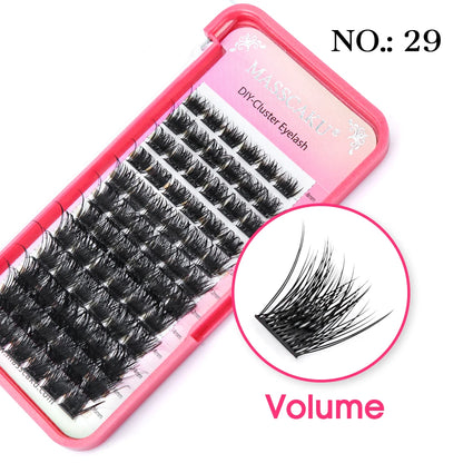 MASSCAKU DIY Cluster Eyelash Extension Segmented False Bundles Eyelashes 72Volume Natural Russian Faux Mink Makeup Lashes
