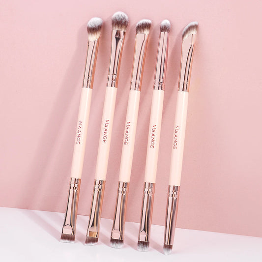 MAANGE 5pcs Double-ended Eye Makeup Brushes Soft Synthetic Hairs for Eyeshadow Eyeliner Nose Contour Smudge Blending Brush Tools